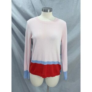 J.Crew 100% Cashmere Colorblock Button Side Sweater Blush Pink Red Blue Small